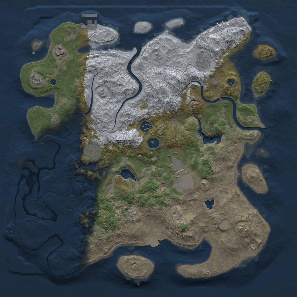 Rust Map: Procedural Map, Size: 4000, Seed: 1305717418, 12 Monuments