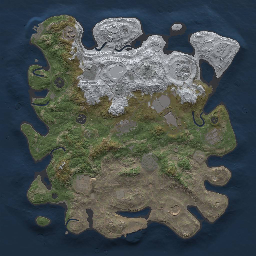Rust Map: Procedural Map, Size: 3700, Seed: 2078325739, 20 Monuments