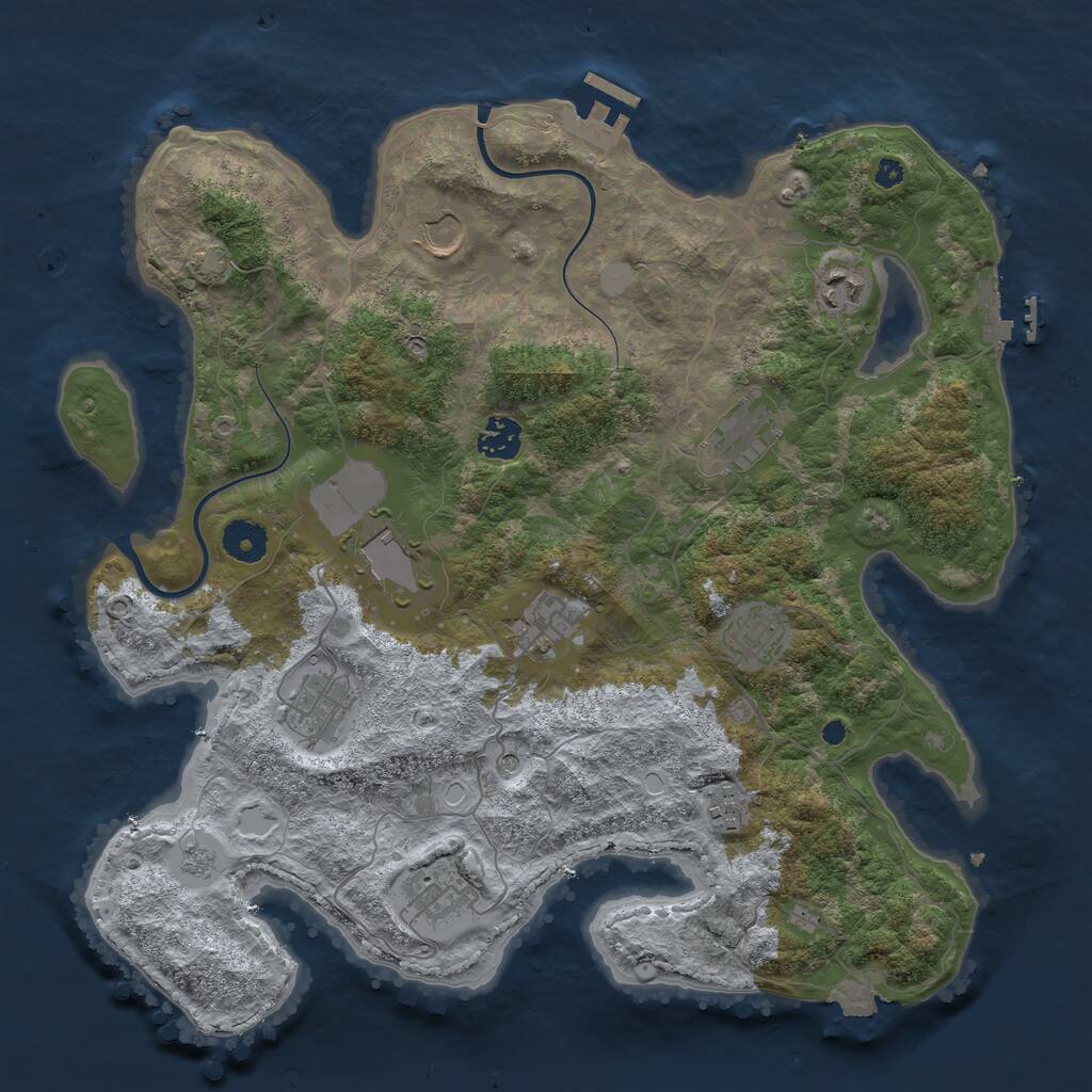 Rust Map: Procedural Map, Size: 3749, Seed: 2147483647, 16 Monuments