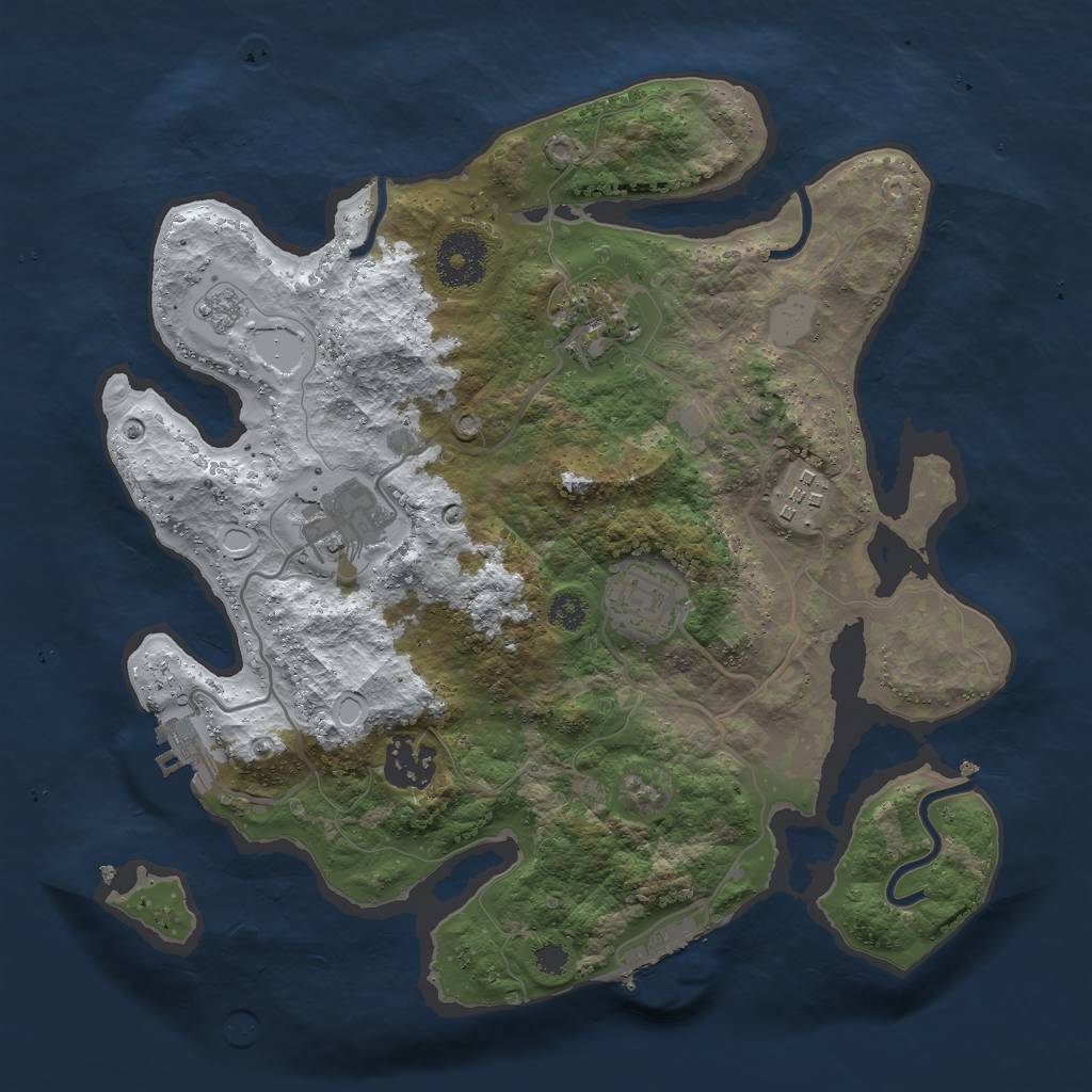 Rust Map: Procedural Map, Size: 3000, Seed: 343327868, 13 Monuments