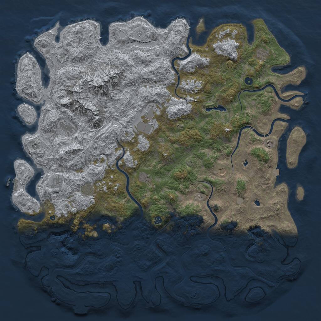 Rust Map: Procedural Map, Size: 6000, Seed: 633143012, 17 Monuments