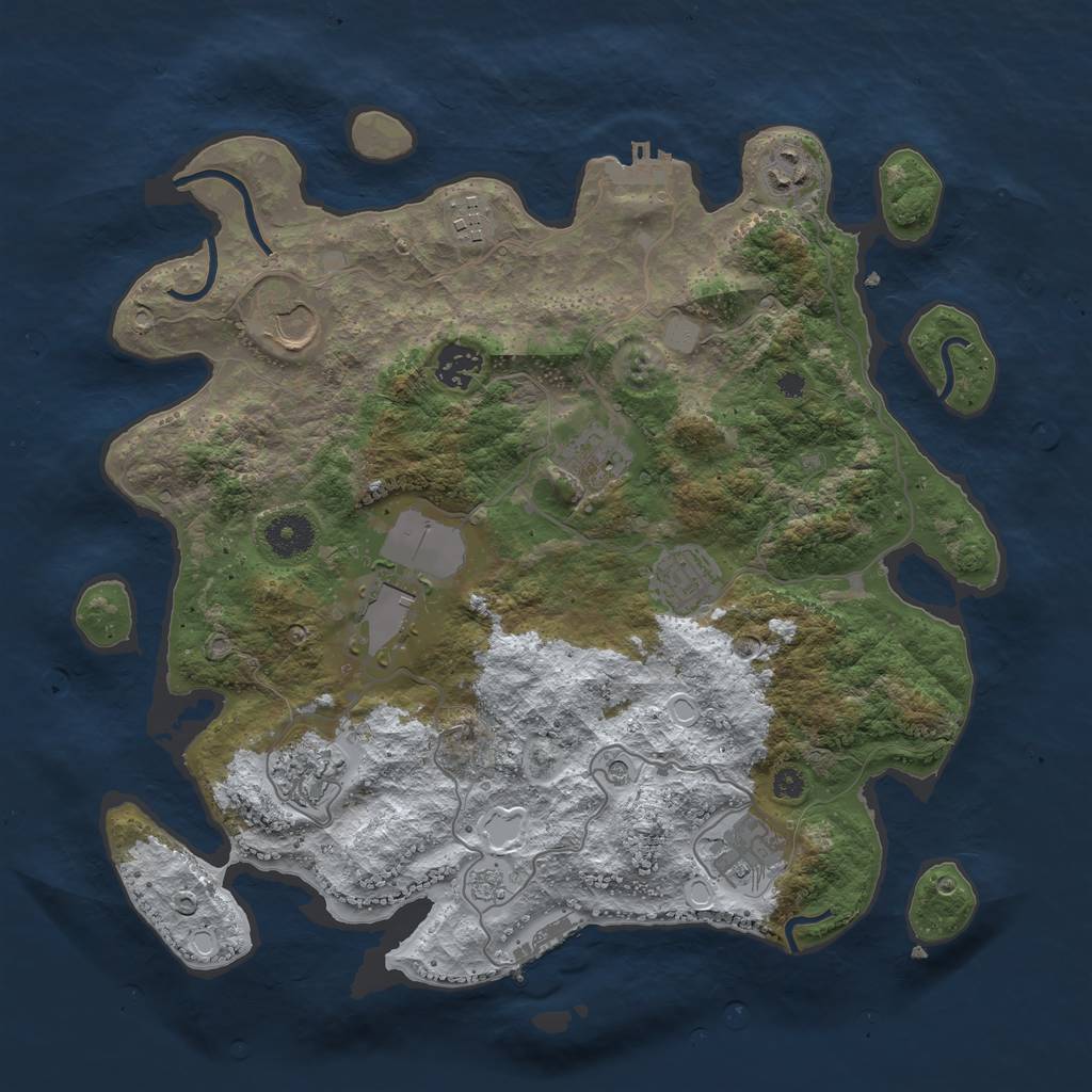 Rust Map: Procedural Map, Size: 3600, Seed: 629593949, 18 Monuments
