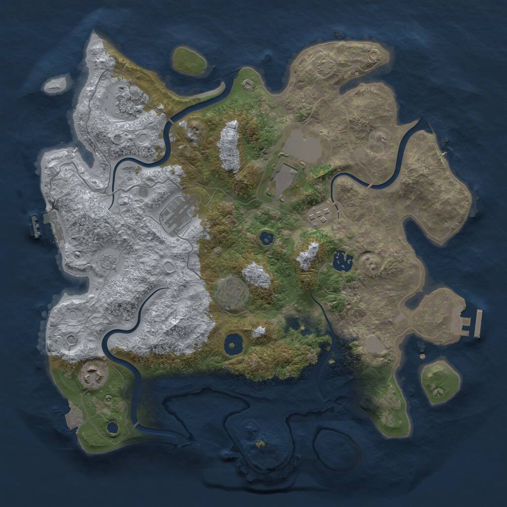 Rust Map: Procedural Map, Size: 3650, Seed: 1861434226, 13 Monuments
