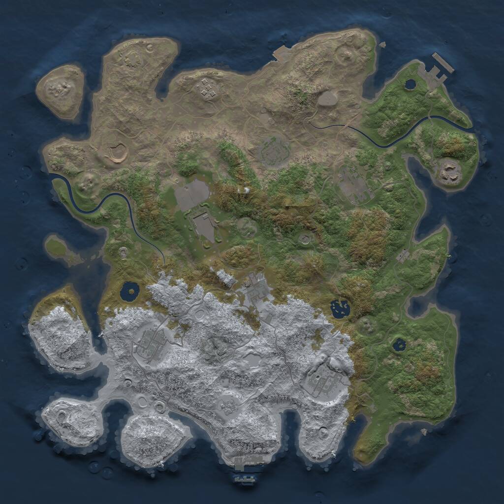 Rust Map: Procedural Map, Size: 3850, Seed: 1703771009, 16 Monuments