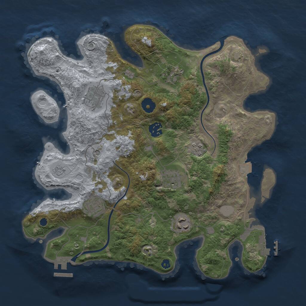 Rust Map: Procedural Map, Size: 3250, Seed: 1422670577, 13 Monuments
