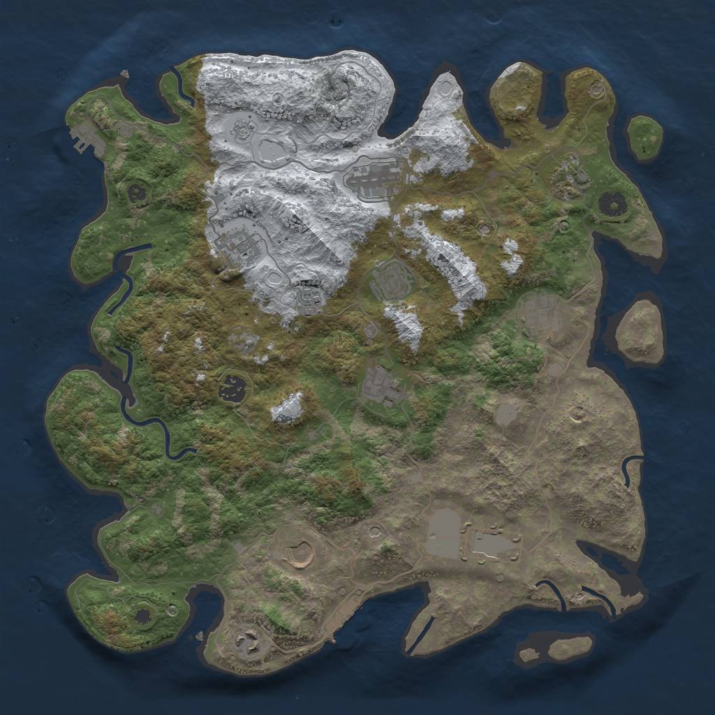 Rust Map: Procedural Map, Size: 3950, Seed: 2074398000, 20 Monuments