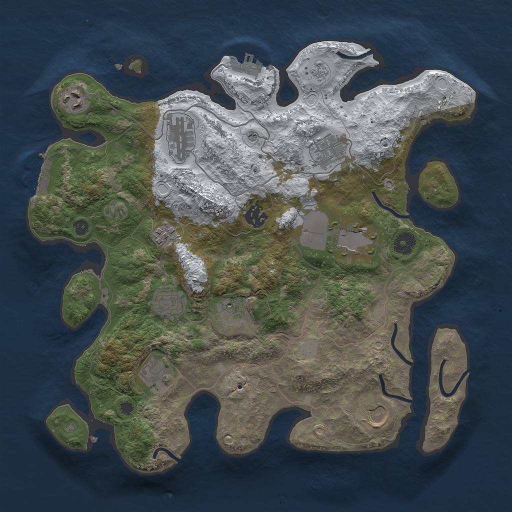 Rust Map: Procedural Map, Size: 3501, Seed: 1, 19 Monuments