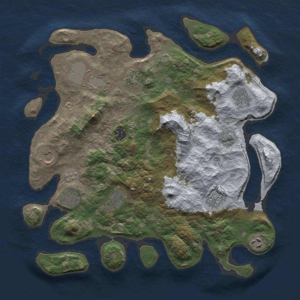Rust Map: Barren, Size: 3800, Seed: 34687, 13 Monuments