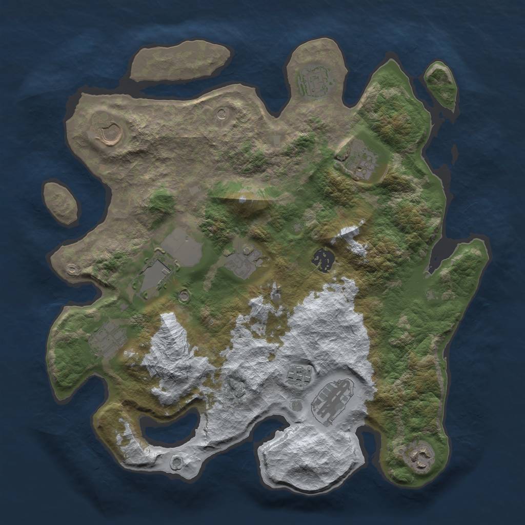 Rust Map: Barren, Size: 3500, Seed: 32425, 13 Monuments