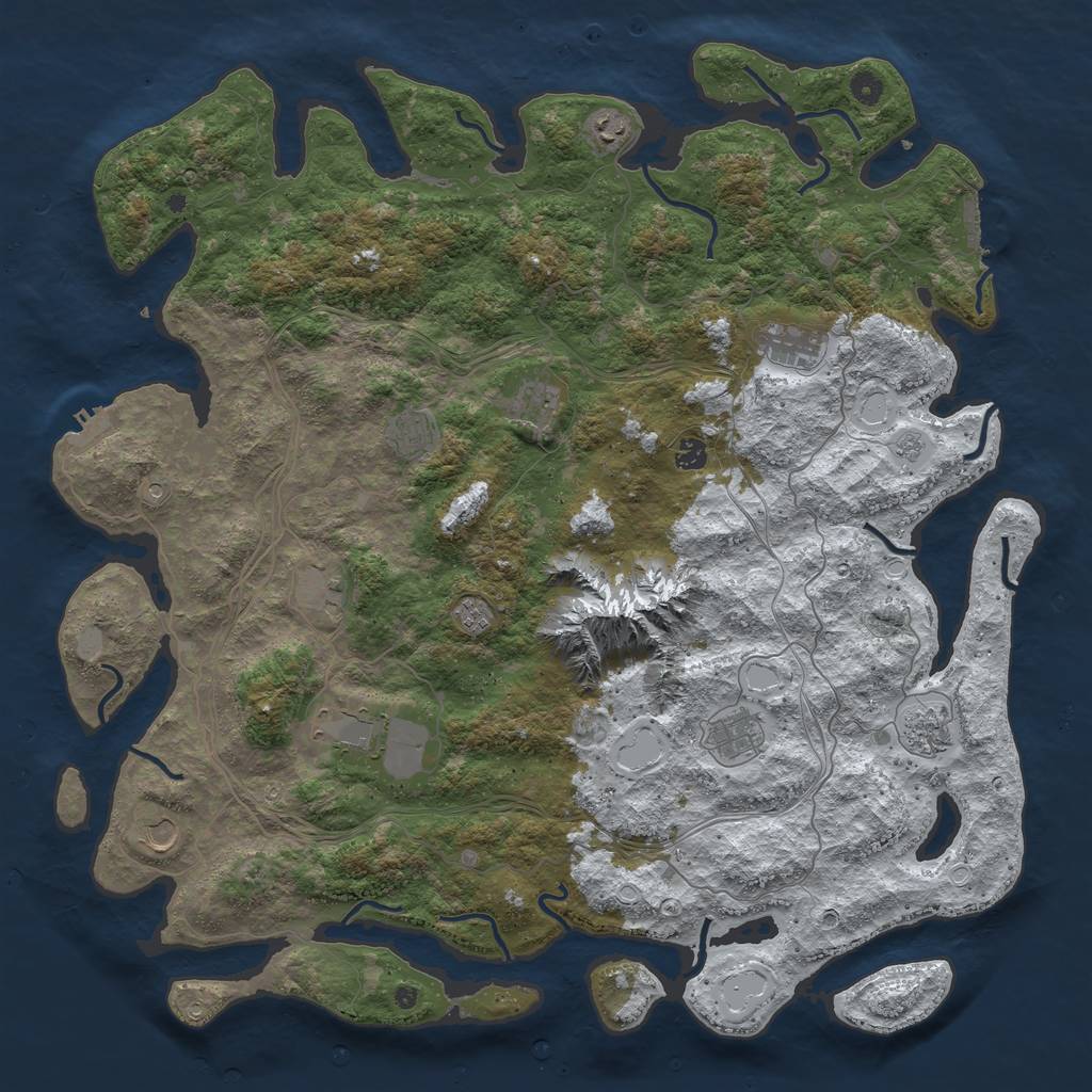 Rust Map: Procedural Map, Size: 5000, Seed: 1894086549, 20 Monuments