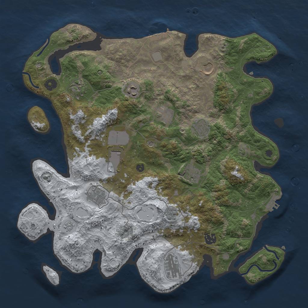 Rust Map: Procedural Map, Size: 3850, Seed: 279297545, 20 Monuments