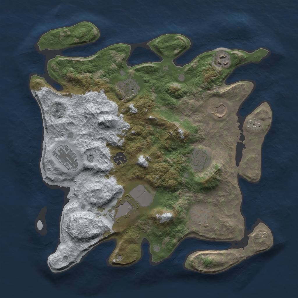Rust Map: Barren, Size: 3500, Seed: 1330855356, 12 Monuments