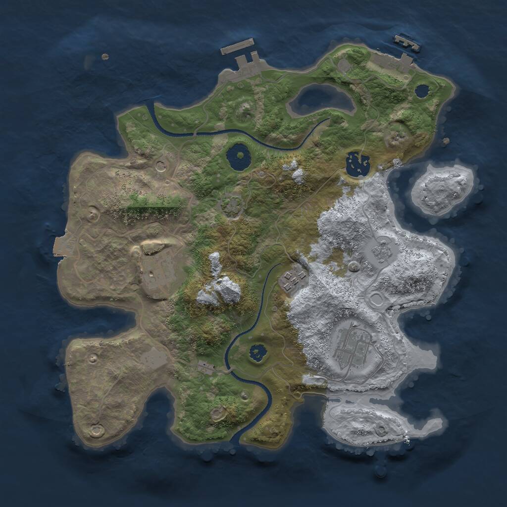 Rust Map: Procedural Map, Size: 3000, Seed: 28878, 10 Monuments