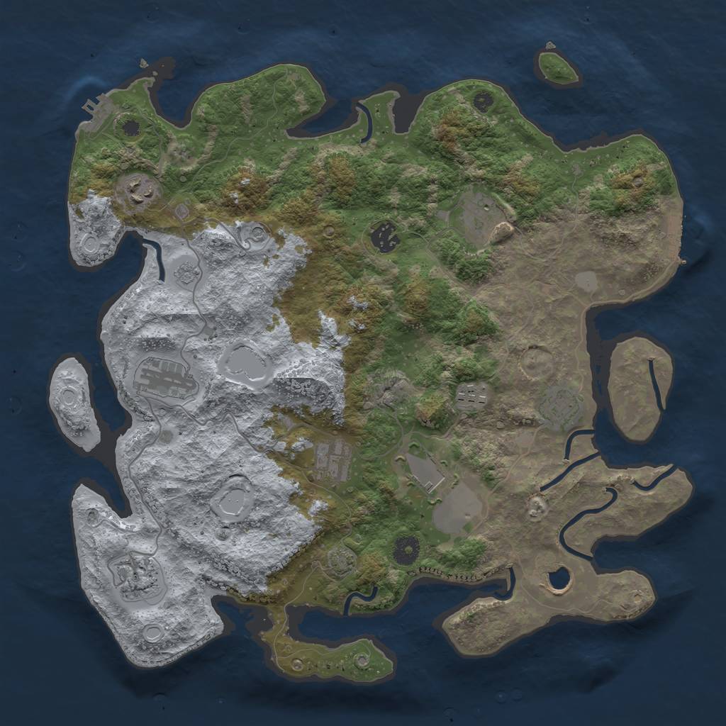 Rust Map: Procedural Map, Size: 3850, Seed: 668255078, 18 Monuments