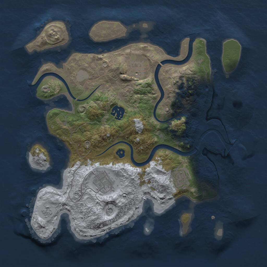 Rust Map: Procedural Map, Size: 3000, Seed: 2107179407, 8 Monuments