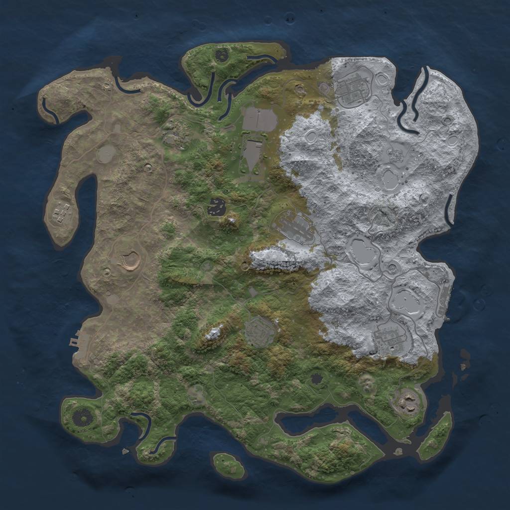 Rust Map: Procedural Map, Size: 3950, Seed: 459363080, 19 Monuments