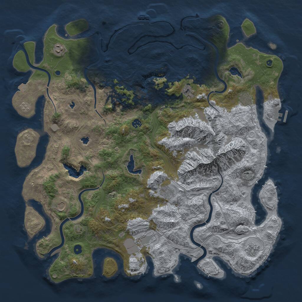 Rust Map: Procedural Map, Size: 5000, Seed: 20520, 16 Monuments