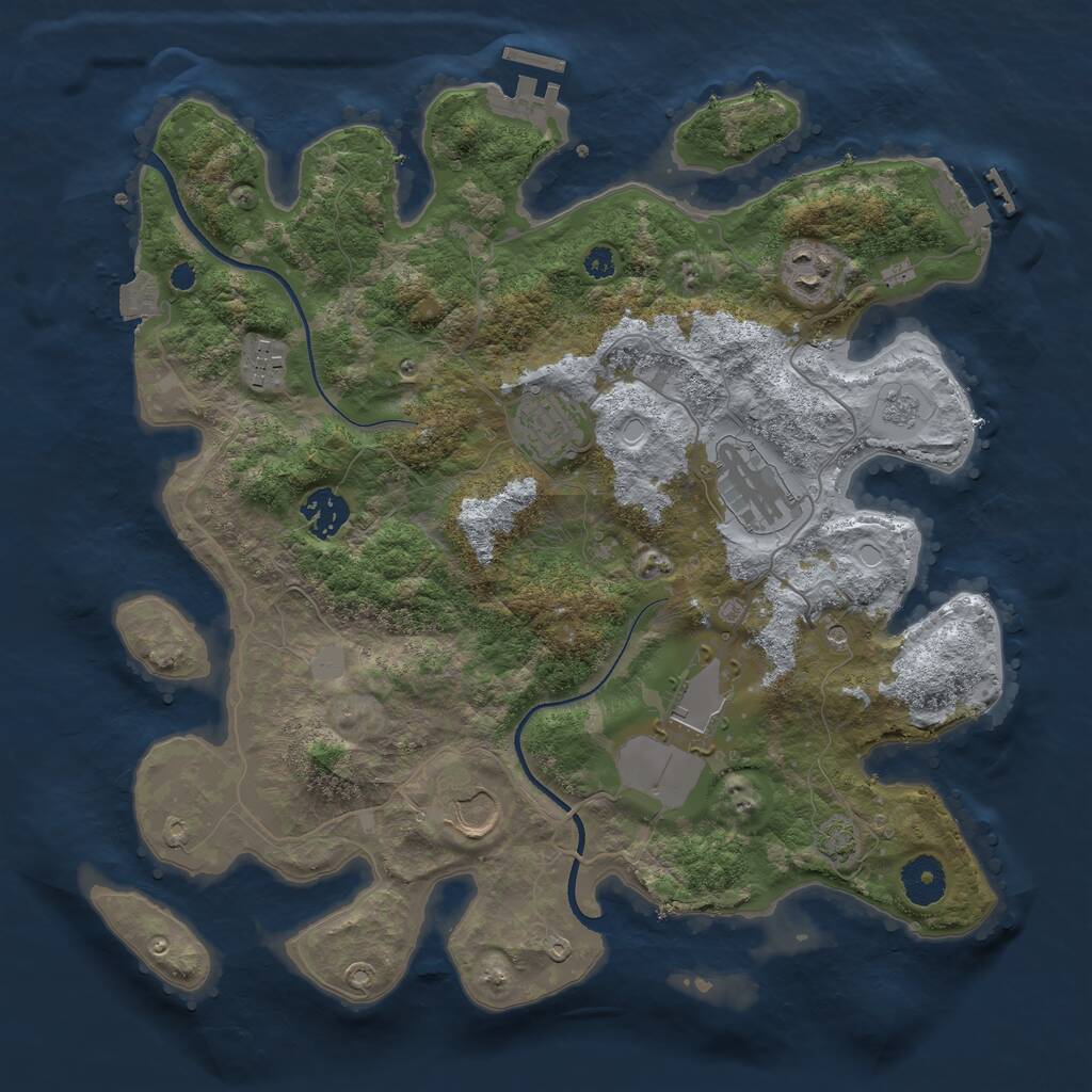 Rust Map: Procedural Map, Size: 3500, Seed: 256621, 13 Monuments