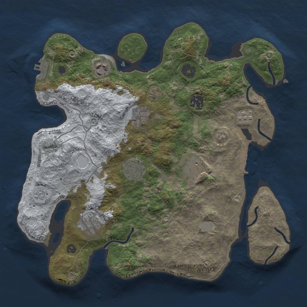 Rust Map: Procedural Map, Size: 3250, Seed: 884458, 16 Monuments