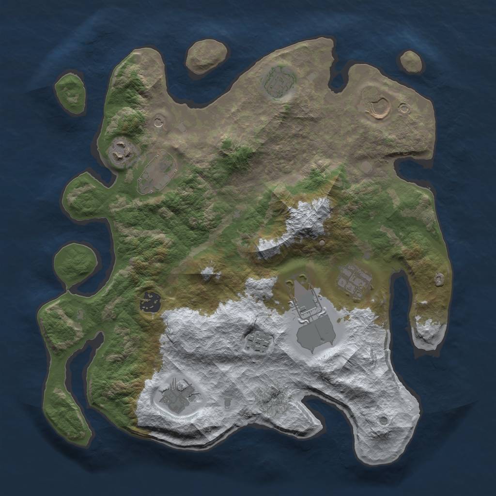 Rust Map: Barren, Size: 3500, Seed: 1195862466, 12 Monuments
