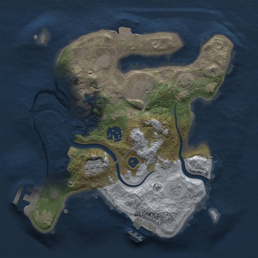 Rust Map: Procedural Map, Size: 2500, Seed: 2073941108, 9 Monuments