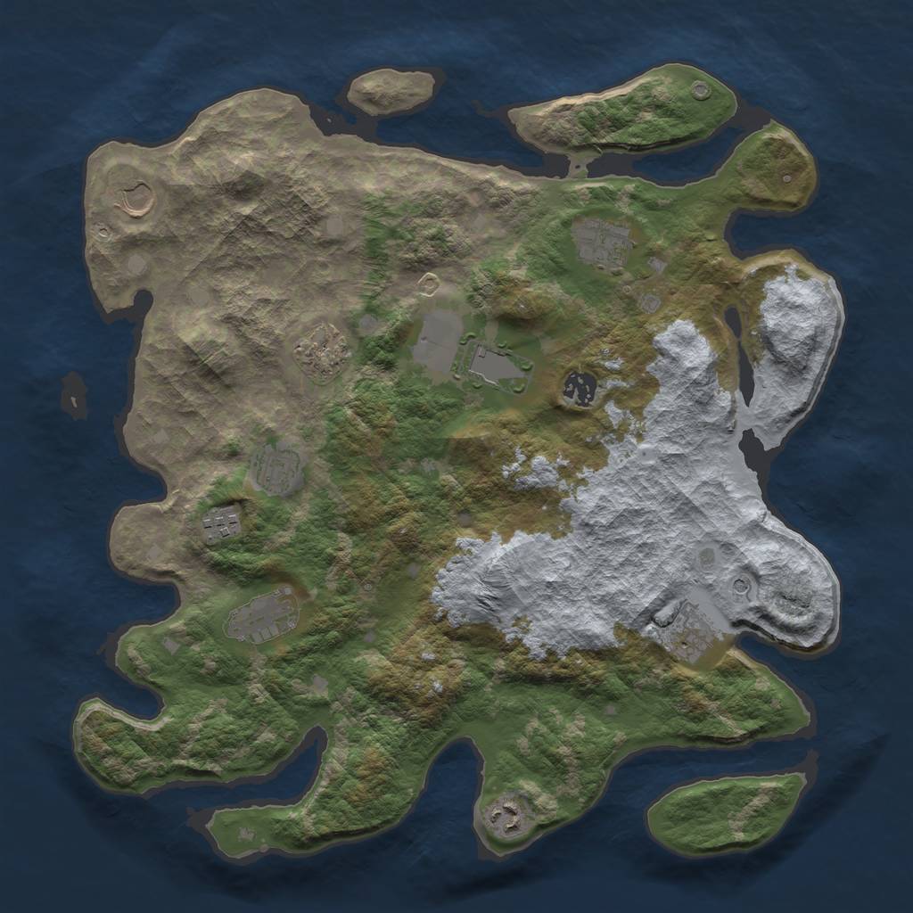 Rust Map: Barren, Size: 4000, Seed: 380671347, 13 Monuments
