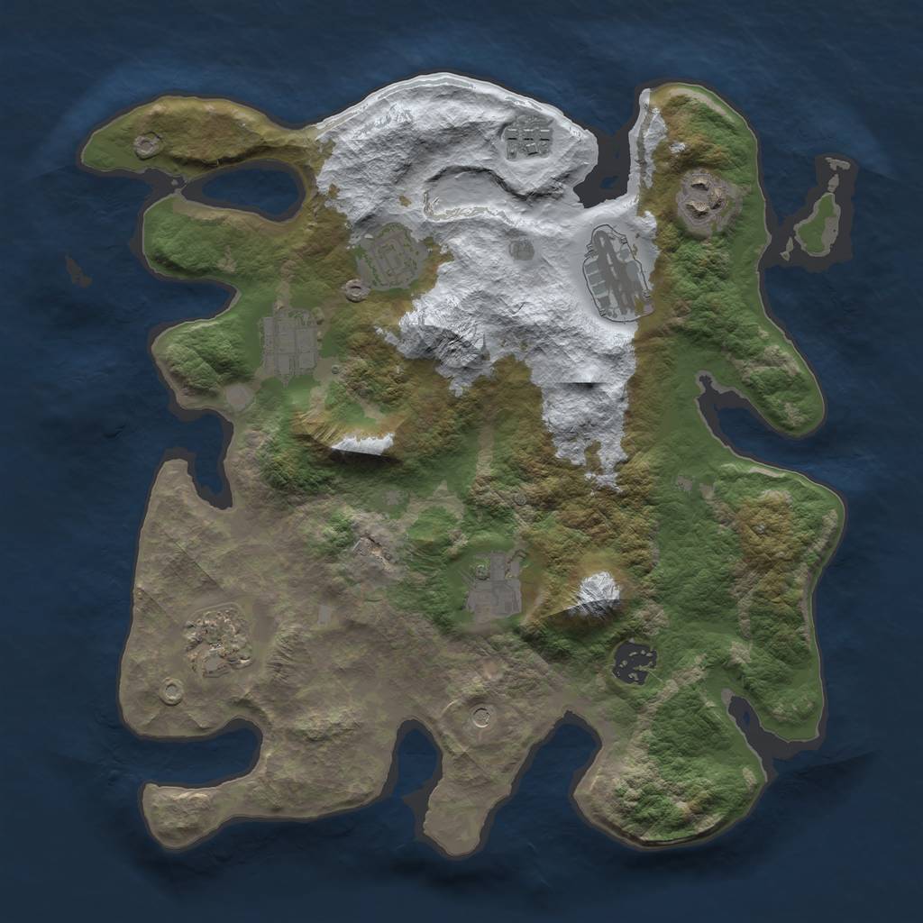 Rust Map: Barren, Size: 3200, Seed: 521158874, 11 Monuments