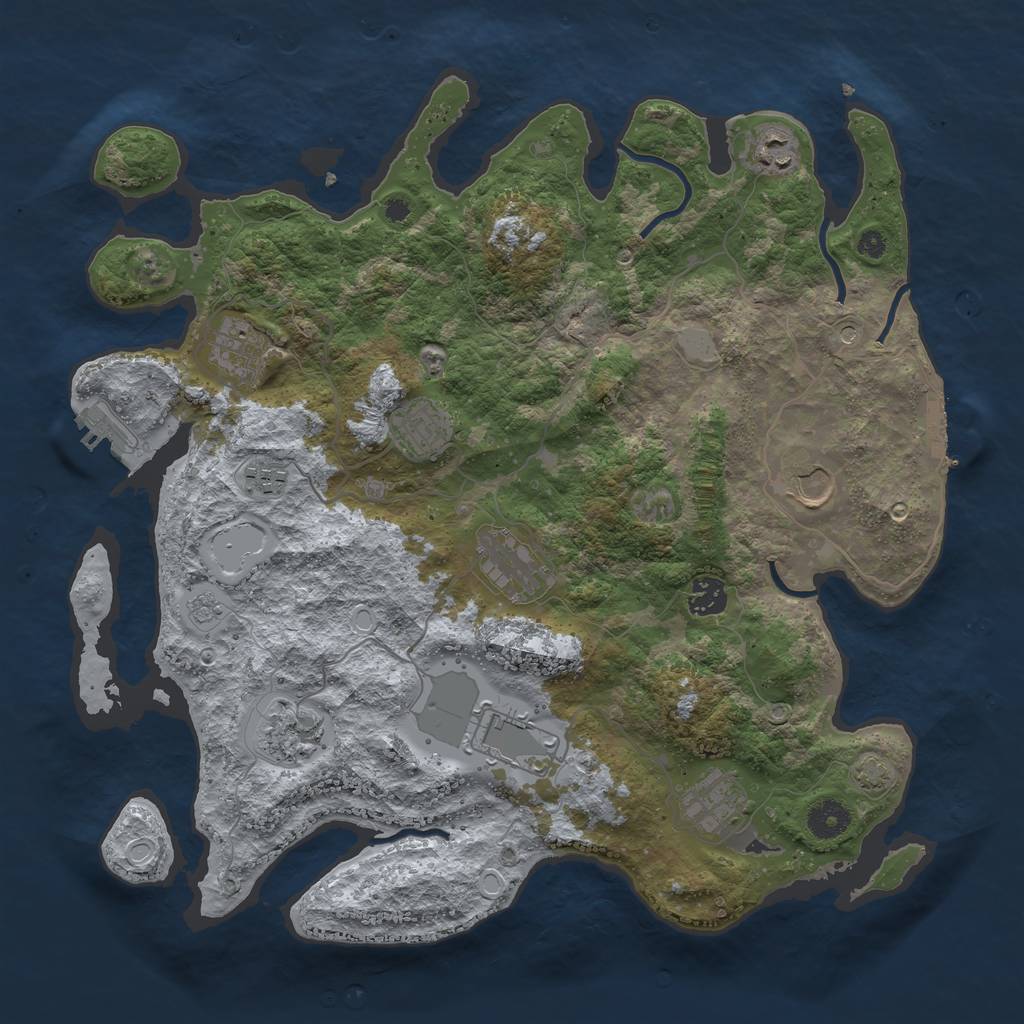 Rust Map: Procedural Map, Size: 3850, Seed: 1026915511, 18 Monuments