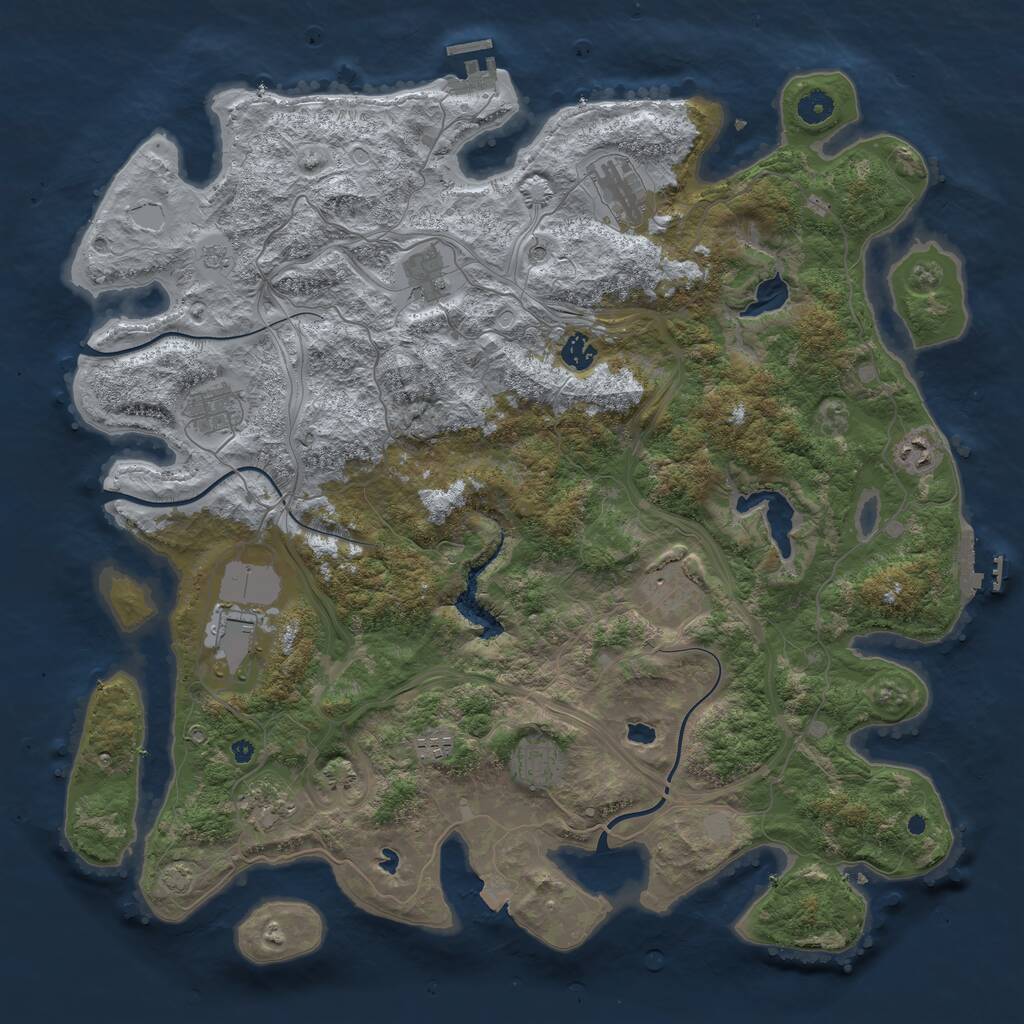Rust Map: Procedural Map, Size: 4500, Seed: 1095004809, 16 Monuments