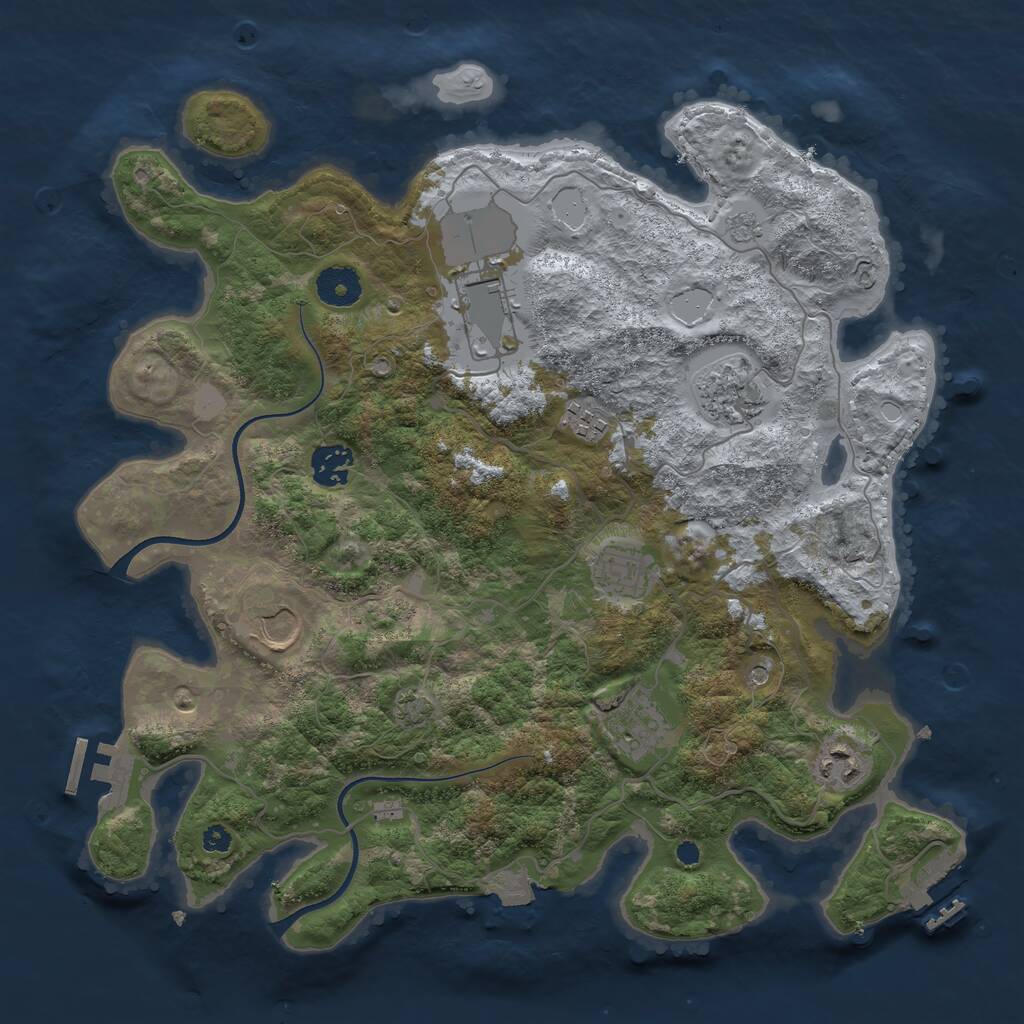 Rust Map: Procedural Map, Size: 3600, Seed: 864386, 14 Monuments
