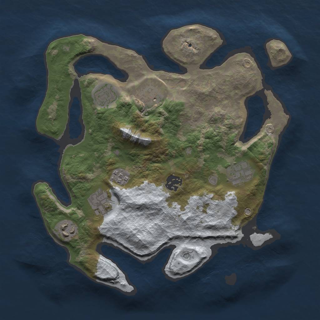Rust Map: Barren, Size: 3000, Seed: 14533, 10 Monuments