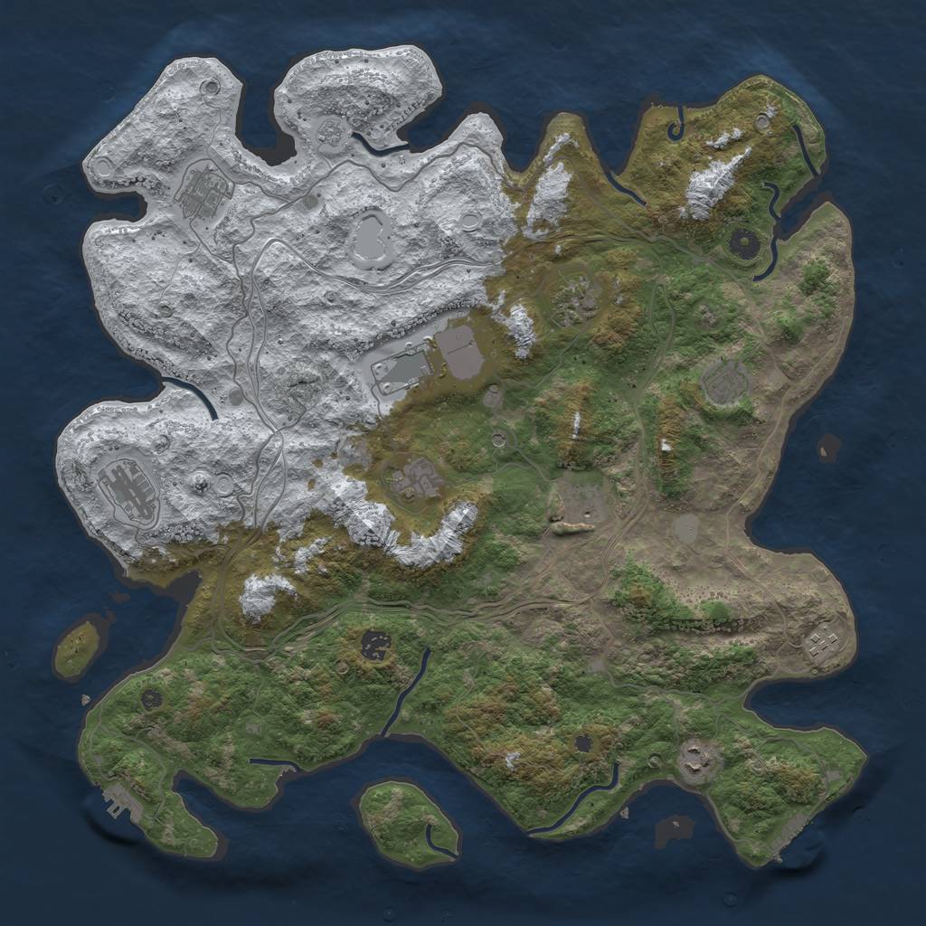Rust Map: Procedural Map, Size: 4500, Seed: 1221167214, 19 Monuments