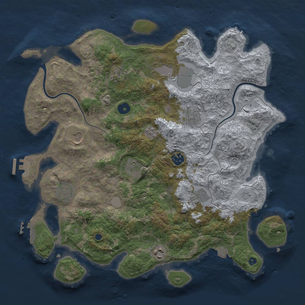 Rust Map: Procedural Map, Size: 3850, Seed: 549253757, 16 Monuments
