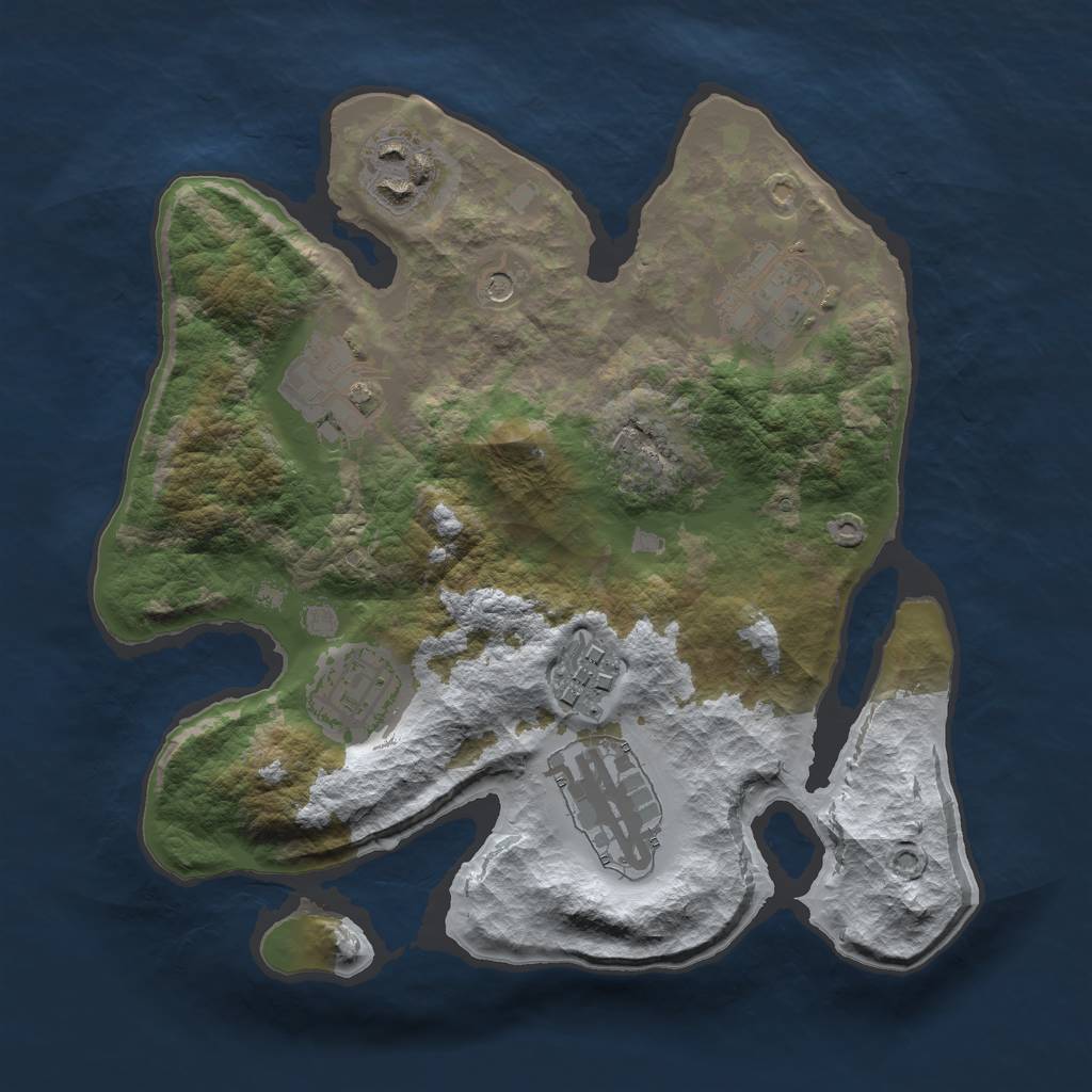 Rust Map: Barren, Size: 2500, Seed: 135377, 9 Monuments