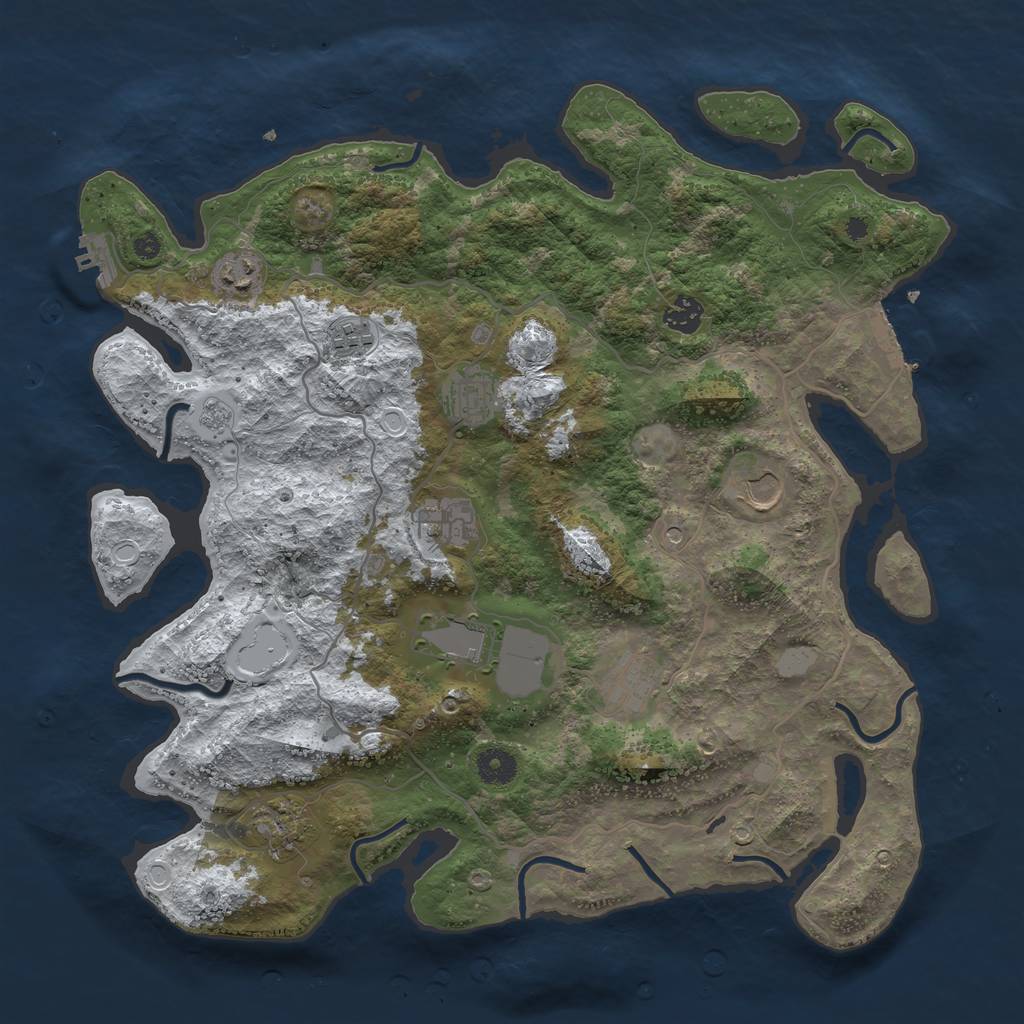 Rust Map: Procedural Map, Size: 4000, Seed: 443058, 18 Monuments