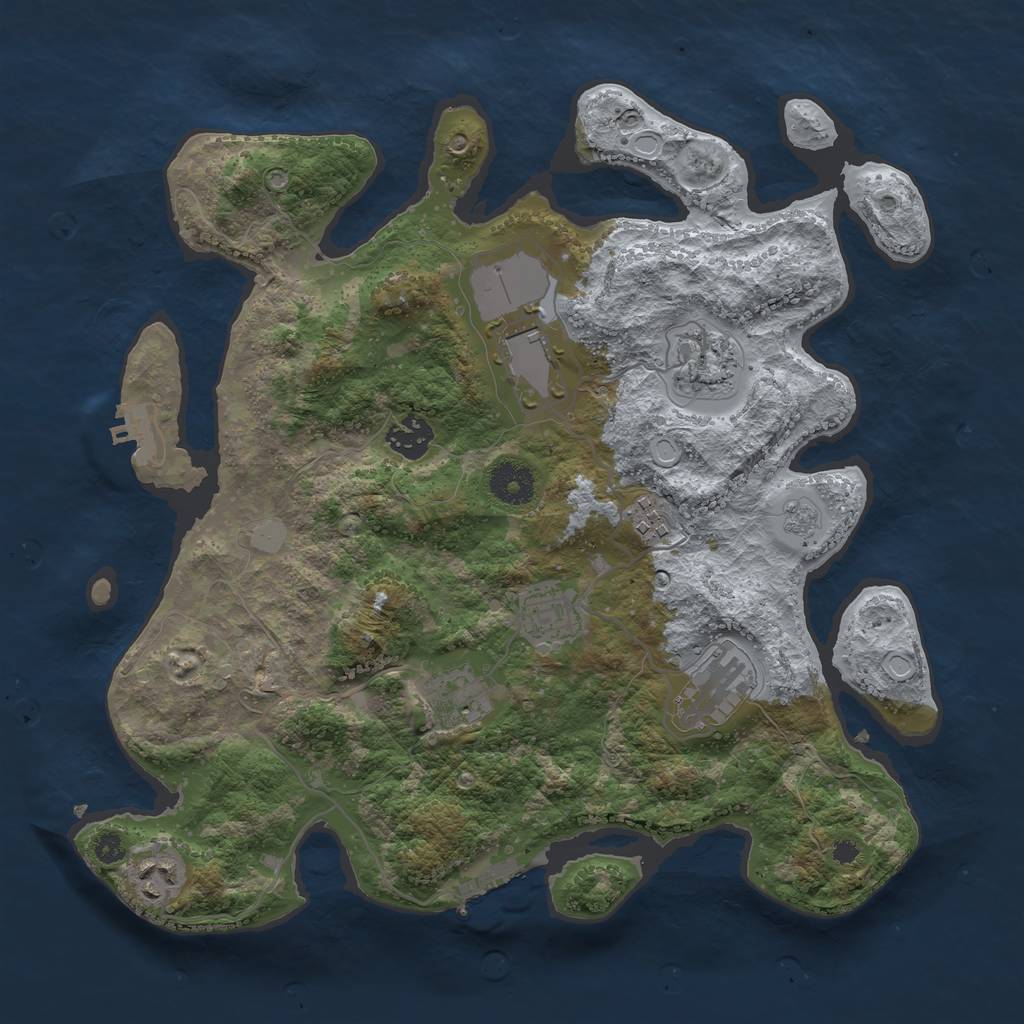 Rust Map: Procedural Map, Size: 3500, Seed: 3000757, 16 Monuments
