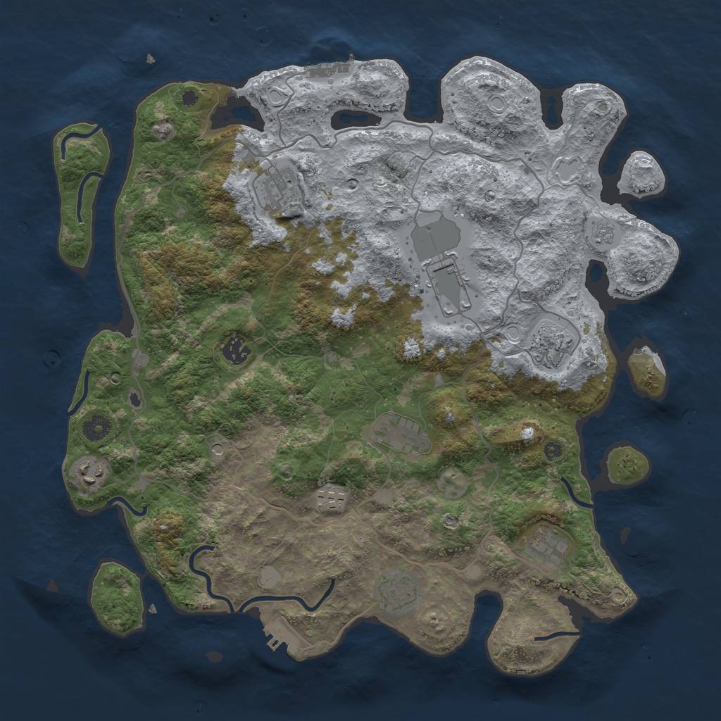 Rust Map: Procedural Map, Size: 4000, Seed: 876943, 18 Monuments