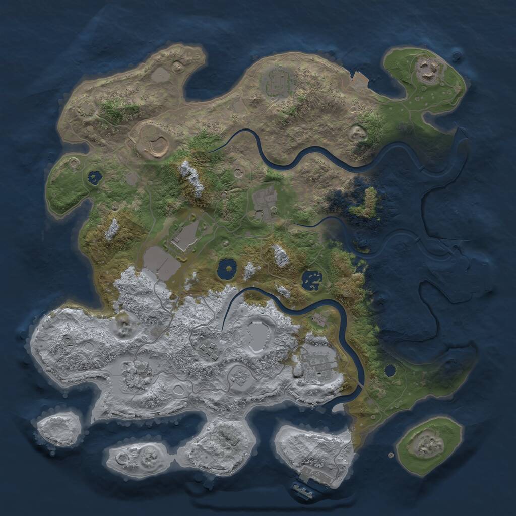 Rust Map: Procedural Map, Size: 3700, Seed: 1847036420, 15 Monuments
