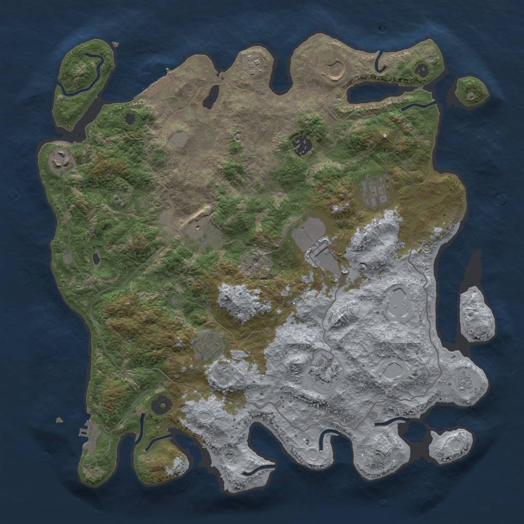 Rust Map: Procedural Map, Size: 4000, Seed: 598733, 18 Monuments