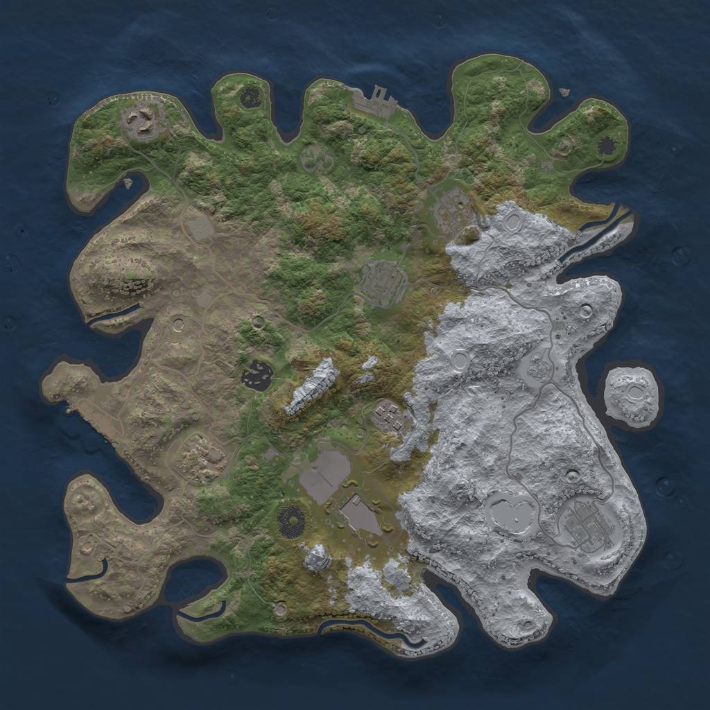 Rust Map: Procedural Map, Size: 3500, Seed: 229575192, 17 Monuments