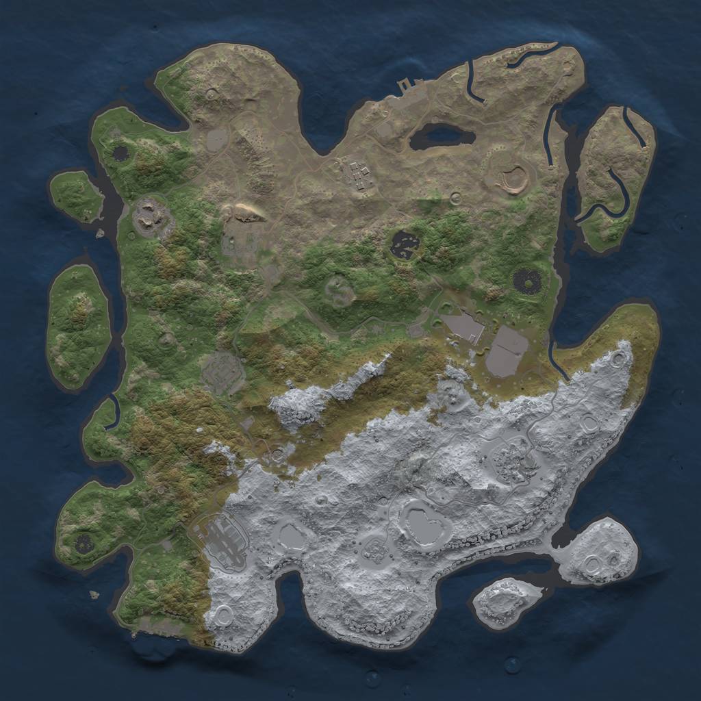 Rust Map: Procedural Map, Size: 3750, Seed: 1233883328, 18 Monuments