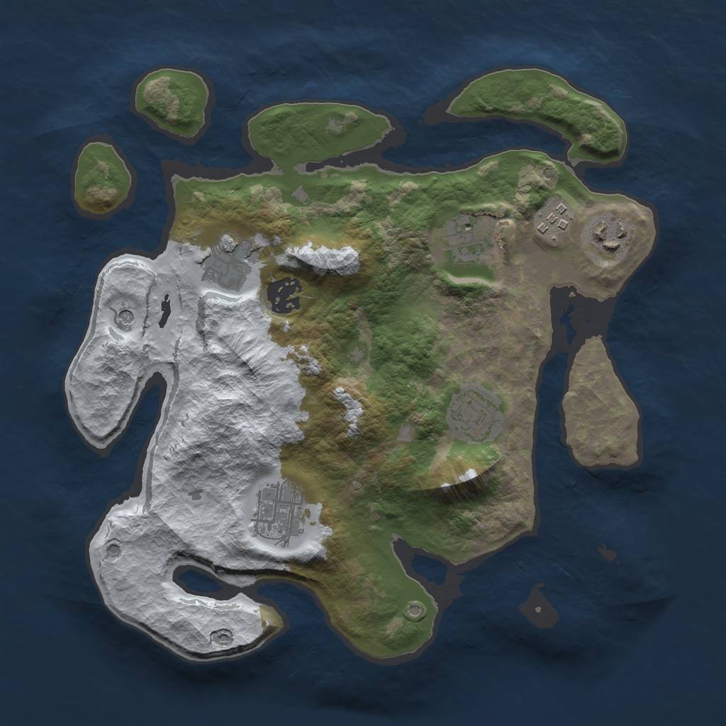 Rust Map: Barren, Size: 3000, Seed: 21599, 10 Monuments