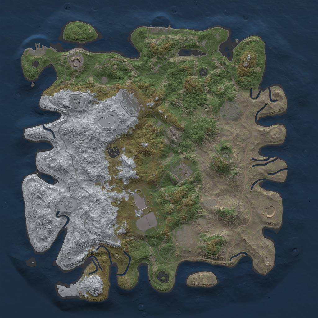 Rust Map: Procedural Map, Size: 4000, Seed: 1729049594, 18 Monuments