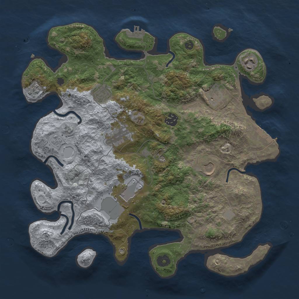 Rust Map: Procedural Map, Size: 3500, Seed: 870428384, 17 Monuments