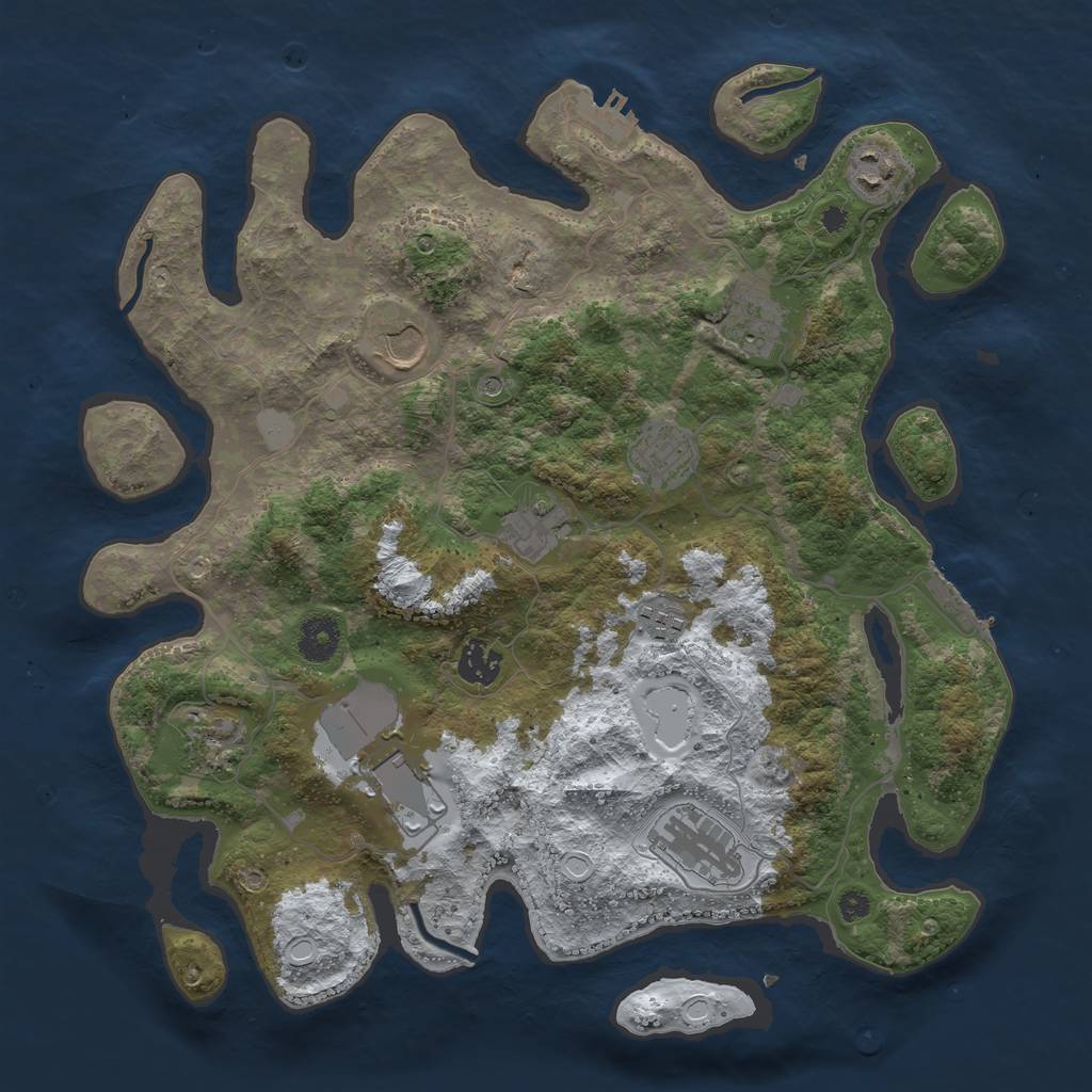 Rust Map: Procedural Map, Size: 3700, Seed: 2028353595, 18 Monuments