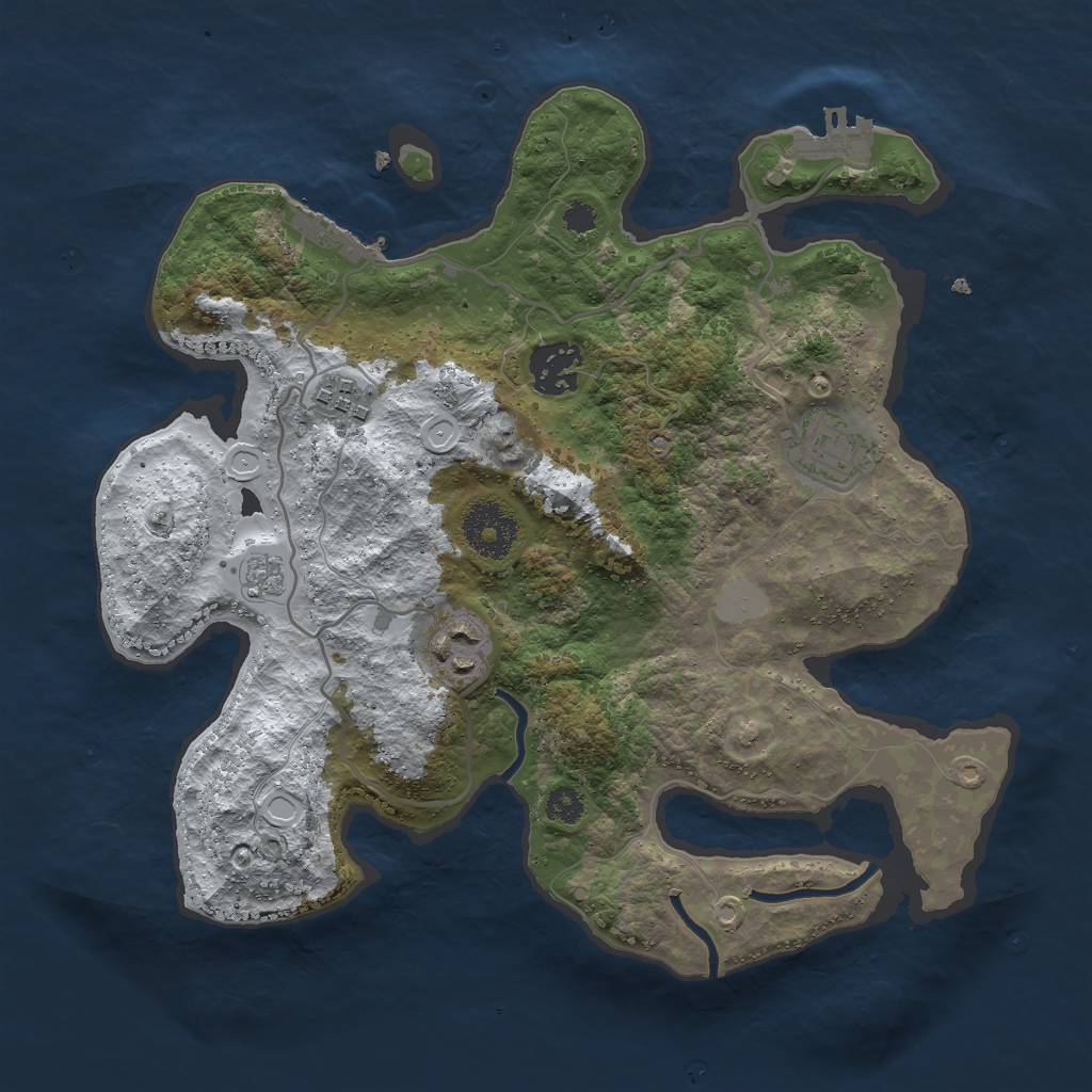Rust Map: Procedural Map, Size: 3000, Seed: 1191256377, 12 Monuments