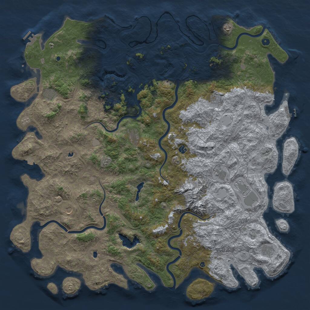 Rust Map: Procedural Map, Size: 6000, Seed: 499283132, 17 Monuments
