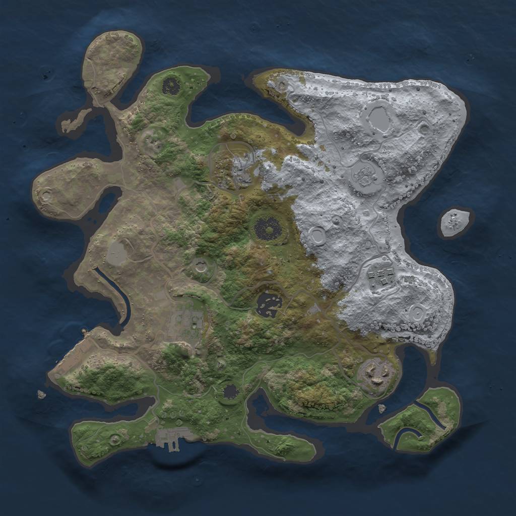 Rust Map: Procedural Map, Size: 3000, Seed: 2041405971, 14 Monuments