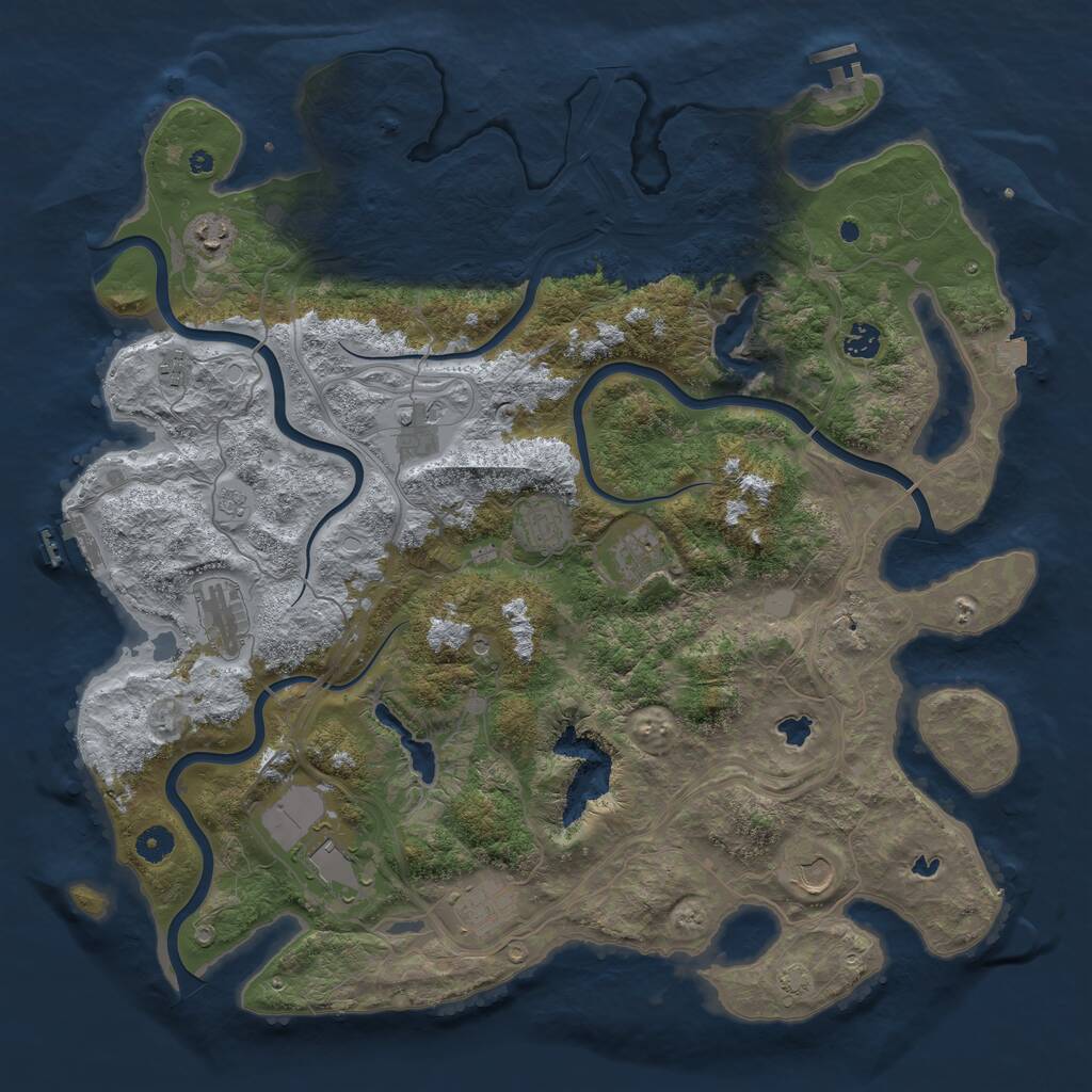 Rust Map: Procedural Map, Size: 4500, Seed: 1279405266, 16 Monuments