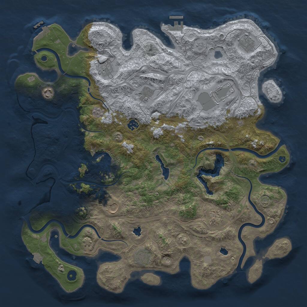 Rust Map: Procedural Map, Size: 4500, Seed: 1264096167, 16 Monuments